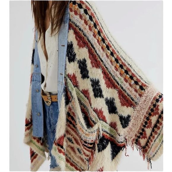 Free People Sweaters - Free People Womens XS/S Running Wild Poncho Desert Combo Denim Oversized